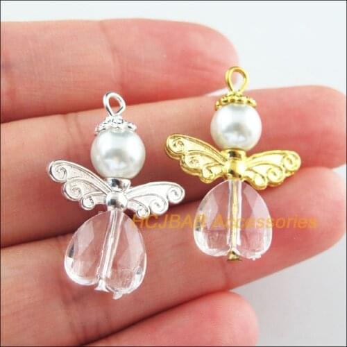 12Pcs Retro Gold Silver Plated White Acrylic Angel Charms Pendants 22x30mm