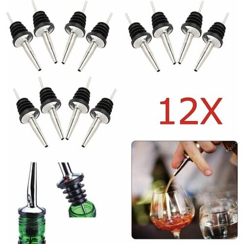 12pcs Stainless Steel Wine Olive Oil Bottle Stopper Pourer Leak-proof Liquor Pourer Spout With Rubber Stopper Bar Resturant Club