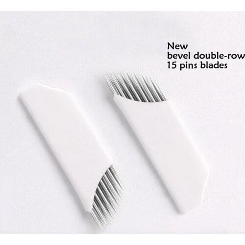 20pcs Double-row 15 Pins Bevel Blades Permanent Makeup Microblading Fog Eyebrow Professional Manual Pen Needles