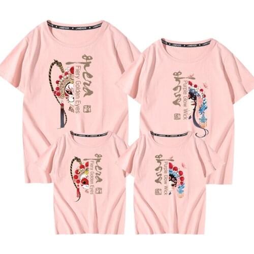 27kids Father Mother Boy Girl Matching Clothes Chinese Style Opera Short Sleeve Casual T-shirt Costume Top Family Outfits