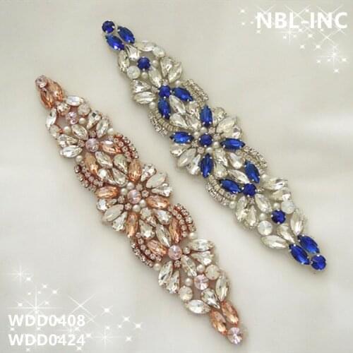 30 pieces)Wholesale rose gold handmade beaded bridal sash crystal rhinestone appliques for wedding dresses sash belt WDD0424