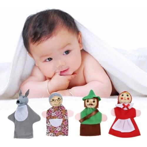 4Pcs/Set Little Red Riding Hood Finger Puppets Kids Fairy Tale Story Cartoon Theater Children Storytelling Animal Plush Gift Toy