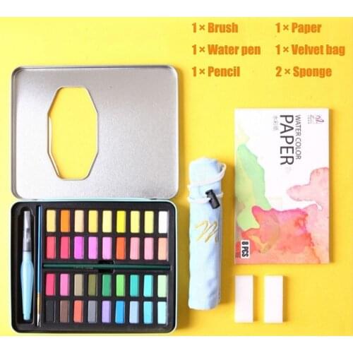 42Colors Solid Watercolor Paint Set Portable Metal Box Watercolor Pigment for Beginner Drawing Travel Painting Art Supplies