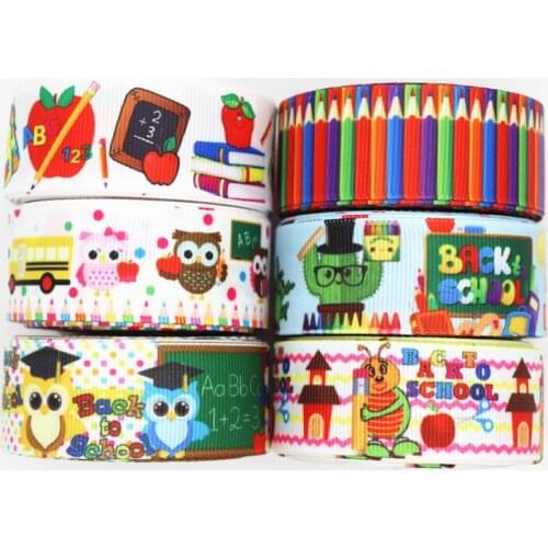 50 Yards 1'' (25MM) Back To School Printed Grosgrain Ribbons For Hair Bows/ Gift Packaging DIY Handmade Materials Y19071601