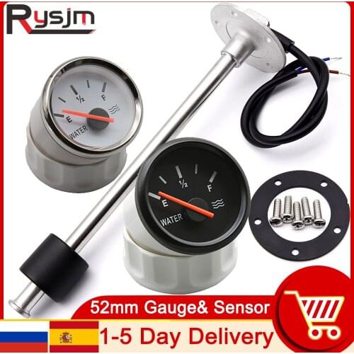 52MM Water Level Meter Gauge with Water Level Sensor 150MM 200MM 225MM 250MM 275MM 300MM 0-190ohm Fuel Oil Liquid Tank Indicator