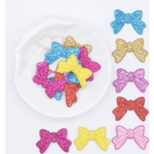 80Pcs/lot 3CM Glitter Leather Bow Tie Appliques for DIY Clothes Crafts Sewing Supplies Headwear Hat Decor Accessory Patch C21