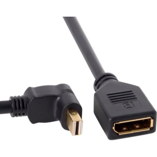 90 Degree up or down angled MINI DP male to DP female adaper cable 25cm black color