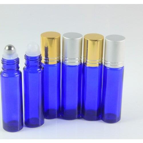Free Shipping 12pcs/lot 10ml Blue Glass Bead Perfume Bottles Glass Rollon Fragrance Empty Essential Oil Bottles In Refillable