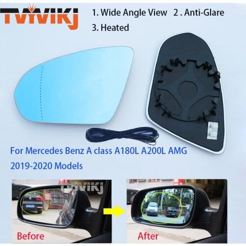 TVYVIKJ Side Rearview Mirror Blue Glass Lens For Mercedes Benz 2019-2020 A class A180L A200L Wide Angle View anti glare door AMG