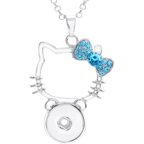 Cat snap button necklace XH6571 (fit 18mm 20mm snaps) BOBOSGIRL