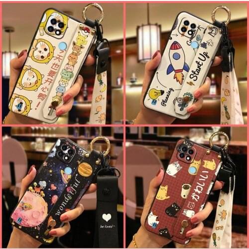 Lanyard For Girls Phone Case For OPPO Realme C21 Silicone Cover Waterproof TPU Dirt-resistant