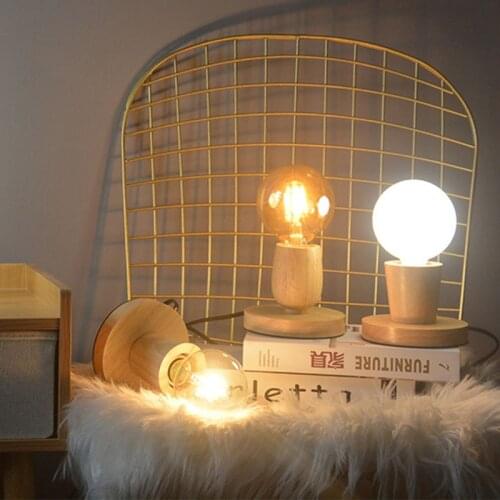 Mini Wood Table Lamp E27 Wood Lamp Holder Modern EU/US Bedside Light Decor Wooden Base Table Light For Home Cafe Decoration