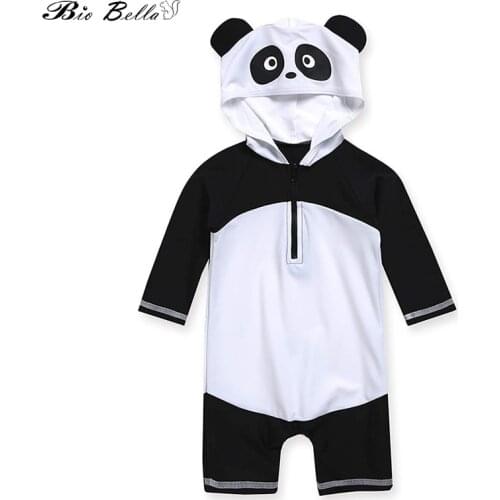 Panda Hooded Kids Boy Swimsuit Long Sleeve Cartoon Children 1-6 Years Baby Boys Swimwear 2021 New Style Clothes Bebes Bathwear