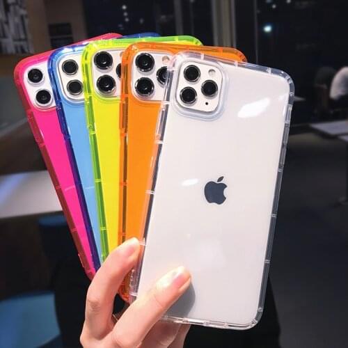 Fluorescent Solid Color Transparent TPU Phone Case For iPhone 11 Pro Max X XS XR 7 8 Plus 6 Clear Shockproof Silicone Back Cover