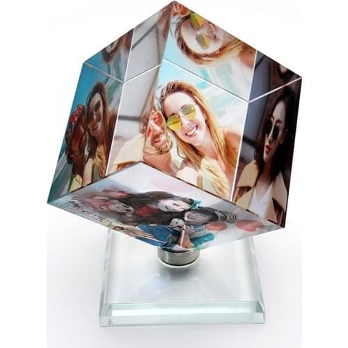 Pictures Frame Square Shaped Rotating Crystal Printing Photo Album Glass Wedding Souvenir Birthday Gifts 3 Customized Photo