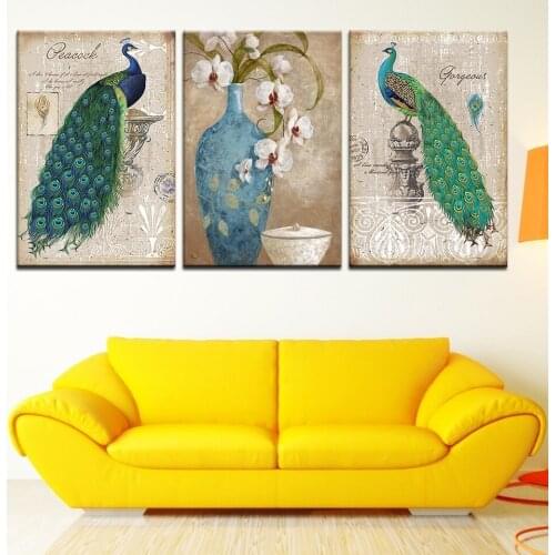 Canvas HD Prints Poster Wall Art Frame Painting 3 Pieces Beautiful flower animal Peacock For Living Room Picture Home Decoration