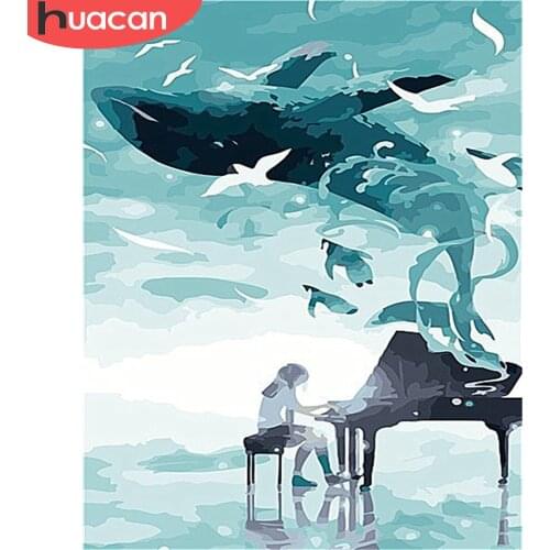 HUACAN DIY Pictures By Number Fish Kits Drawing On Canvas Painting By Numbers Figure Hand Painted Paintings Art Gift Home Decor