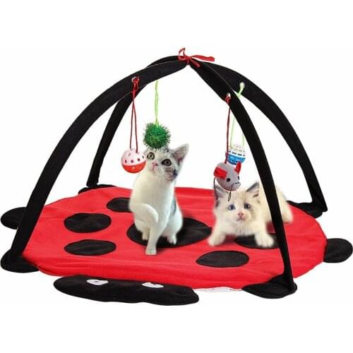 Pet Toy Cat Play Bed Activity Tent Playing Toy Exercise Kitten Pad Mat Bells House Red