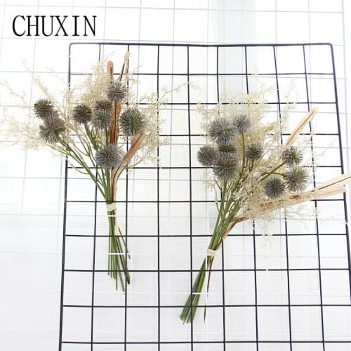 9 Heads Thorn Ball Flower Holding Bouquet Simulation Flower Plants Home Desktop Decoration DIY Scene Layout Fake Plants wreath