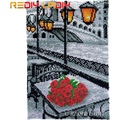 Latch Hook Rug Rose Dating Plush Tapestry Kits DIY Carpet Rug Chunky Yarn Arts & Crafts Crochet Floor Mat Home Decor 58*85cm