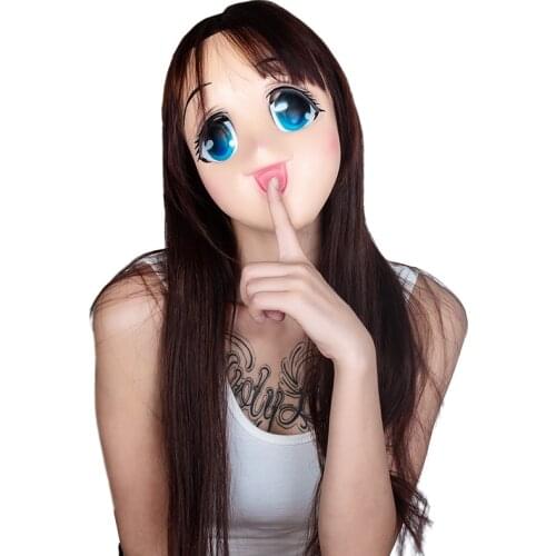 Big Eyes Girl Half Head Latex Kigurumi Mask cartoon Cosplay Japanese Anime Role Lolita Mask Crossdress Silicone Doll Mask