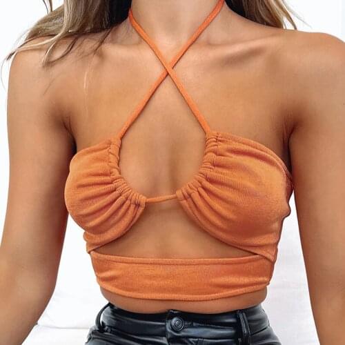 Summer new style halter neck pleated vest women crop tops