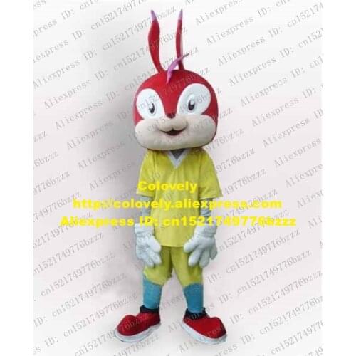 Smart Red Bunny Rabbit Mascot Costume Mascotte Jackrabbit Lepus Hare Adult With Long Red Ears Chubby Cheeks No.2873 Free Ship