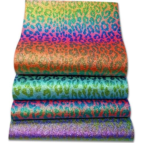 Color Changing Rainbow Bronzing Leopard Printed Vinyl Faux Leather Fabric Sheet for Making Shoe/Bag/Craft/Earring/Garment