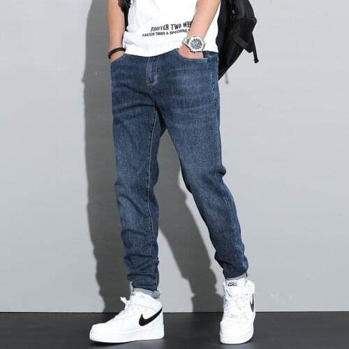 Fashion Streetwear Men Jeans Retro Dark Blue Slim Fit Elastic Vintage Designer Jeans For Men High Quality Casual Denim Pants