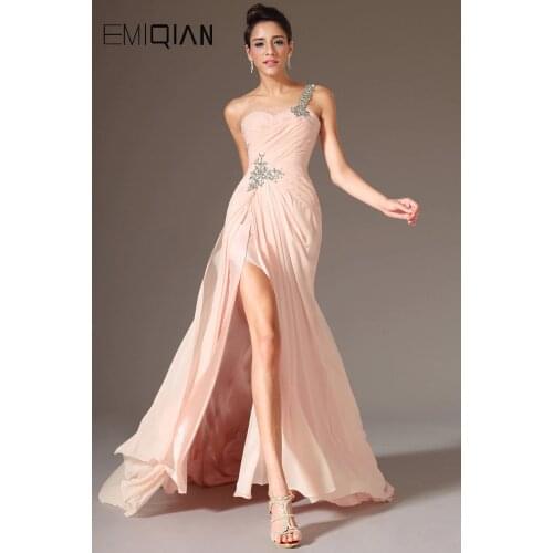 New Pink Fabulous One Shoulder High Split Evening Dress
