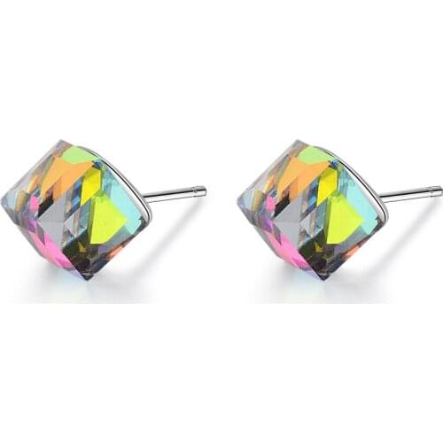 New Fashion Square Crystal Lady 925 Sterling Silver Stud Earrings Original Jewelry For Women No Fade Drop Shipping Birthday Gift