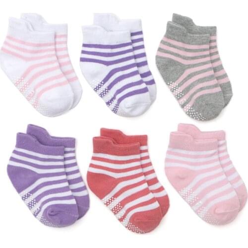 0-7 Years 6pcs/set Children Summer Non-slip Socks Toddler Garter Grip For Boys&girls 100% Cotton Crew Stripe Socks For Baby Kids