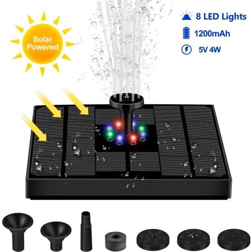4W 5V Solar Fountain Floating Water Pump Birdbath With 8 LED Colorful Lights Garden Decoration Pond Swimming Pool Dropshipping