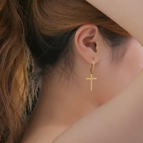 Acheerup 14K Gold Cross White Black Diamond Earrings Stainless Steel For Lover Women Girl Fashion Party Birthday Jewelry Gift