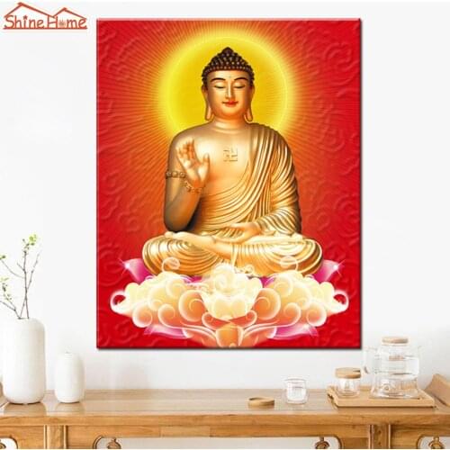 ShineHome-Religion Buddha Canvas Painting Printing Prints Wall Pictures for Living Room on Canvas Art Home Decor TV Background