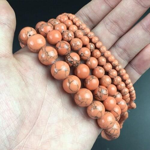Synthetic Orange Turquoises Beads Round Loose Stone Beads For Jewelry Making DIY Bracelet Necklace 15'' Pick Size 4/6/8/10/12mm