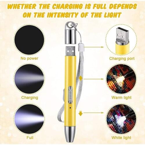 Style USB Charge Diamond Painting Pen LED Drill Pen 5D Diamond Painting Tools with 2 Light Modes No Need USB Cable Upgrade