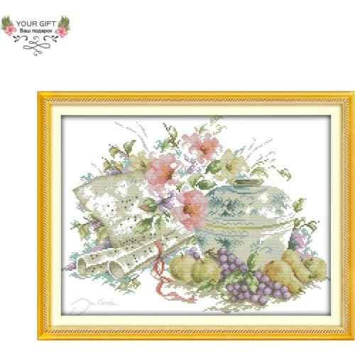 Your Gift Counted and Stamped Fruit And Music Needlework Needlepoint Embroidery DIY Cross Stitch kits for Home Decor J291