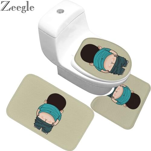 Zeegle Cartoon Bath Mat for Bathroom Non-Slip Pedestal Rug Lid Toilet Cover Bath Mat Bathroom Floor Rugs Toilet Carpet Mat