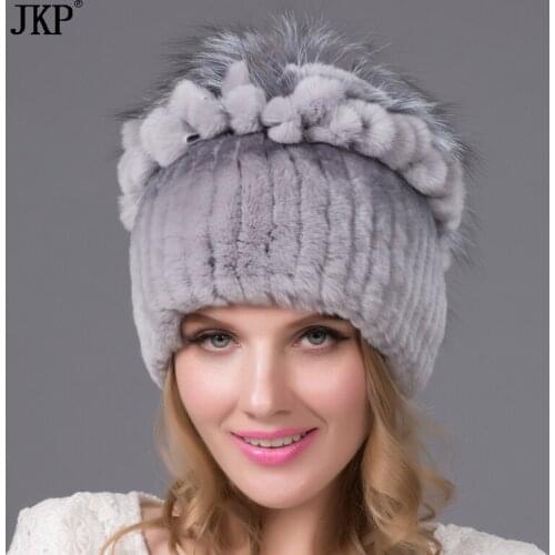 Real natural rabbit fur knitting hat women winter warm fur cap band fox fur Leisure hat