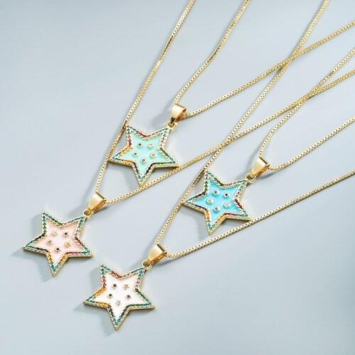 Multicolor Star Ladies Pendant Necklaces Copper Gold Plated Oil Dropping Fashion Simple Five-pointed Star Jewelry Gifts Kawaii