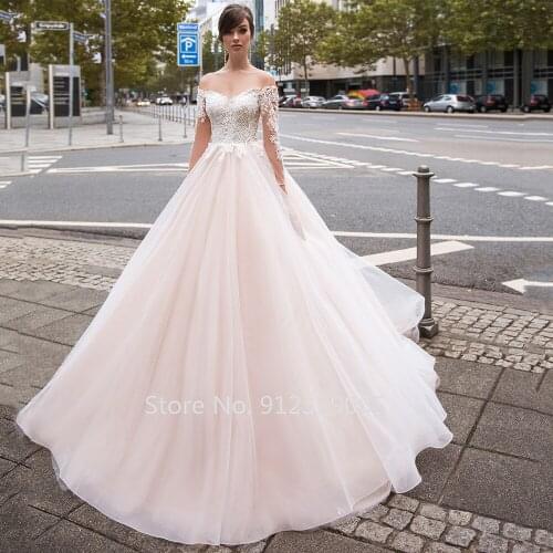 New Arrival Arabic Off the Shoulder Wedding Dresses 2021 Luxury Lace Long Sleeves Wedding Bridal Gown Customize Vestido De Noiva