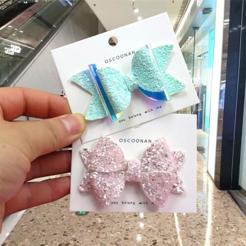 2PCS/LOT Pink And Green Flash Ties Bows Elastic Bands For Baby Girls Hairpin Creativity Clips Pin Scrunchy Kids Hair Accessories
