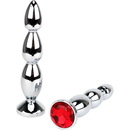 IKOKY Prostate Massage Sex Toys for Women and Men Jewel Anal Plug Erotic Metal Anal Beads Big Size Long Butt Plug
