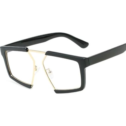 One piece sunglasses men metal frame fashion big male clear lens sun glasses for women black Square irregular sunglasses FML