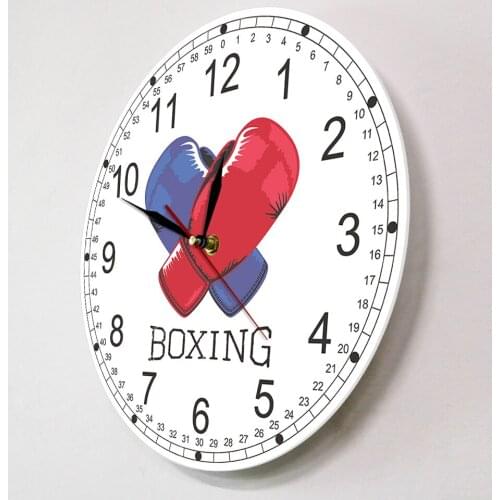 Living Room Clock Wall Watch Blue And Red Boxing Gloves Modern Printed Wall Clock Fighting Sports Wall Art Decor Gift For Boxers