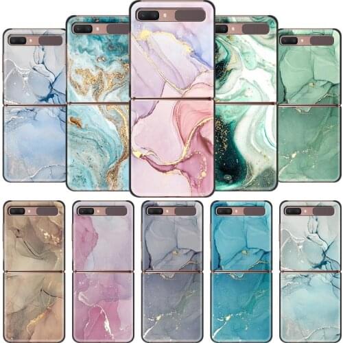Fashoin Case For Samsung Galaxy Z Flip Cover For ZFlip 5G 6.7" Phone Funda Black Hard Shell Coque Marble Art Luxury Capa