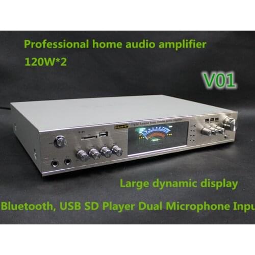 V-01 120W*2 HIFI digital karaoke Bluetooth home theadio audio amplifier With LED display USB / SD microphone input