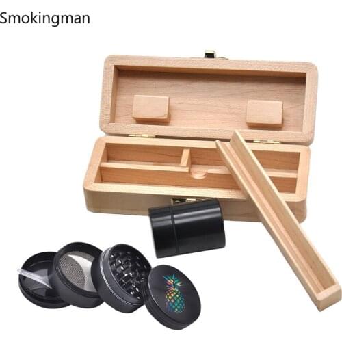 New wooden box gift box pineapple 40mm aluminum alloy cigarette grinder with storage tank Box gift for men dropship suppliers