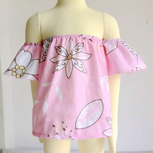 Spring Summer Girls denim crop top, girls off the shoulder floral crop top